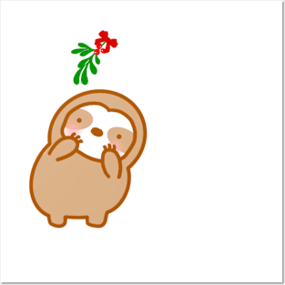 Cute Christmas Mistletoe Sloth Posters and Art